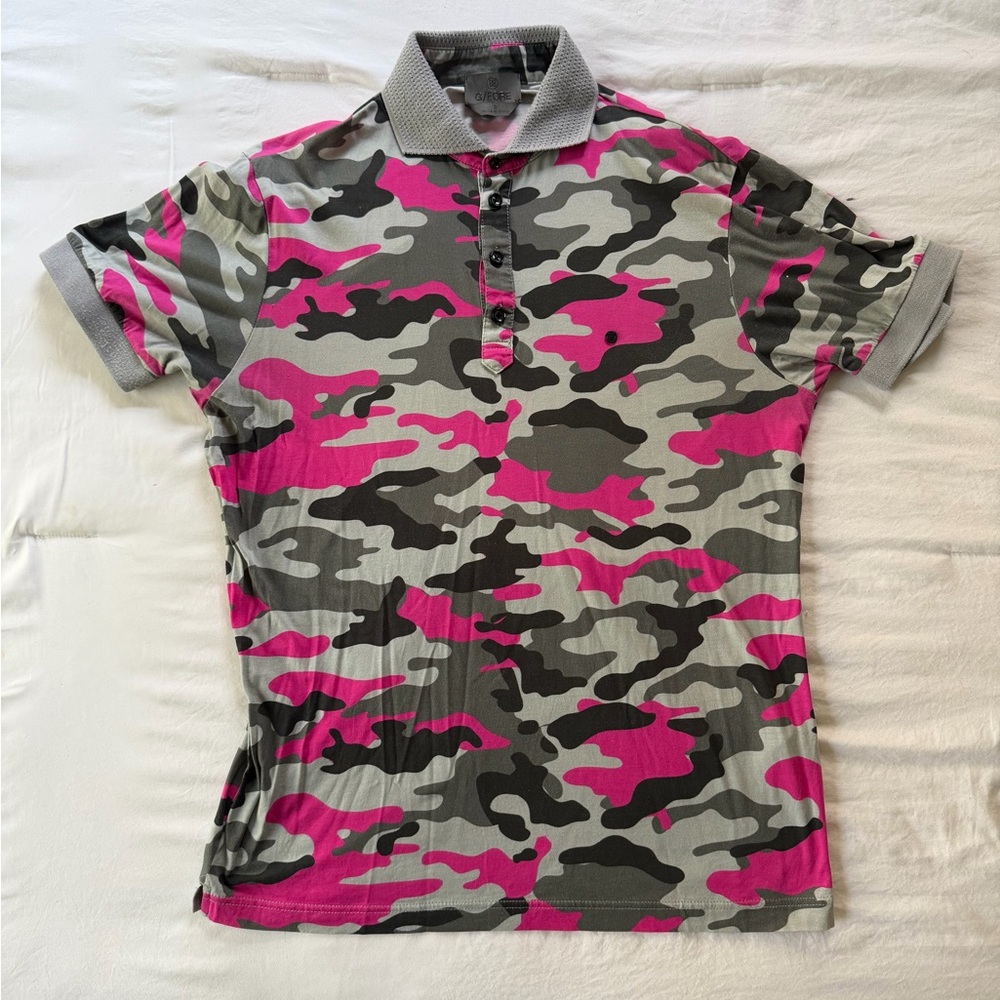 G/FORE Men’s Golf Camouflage Polo Shirt in Pink & Gray